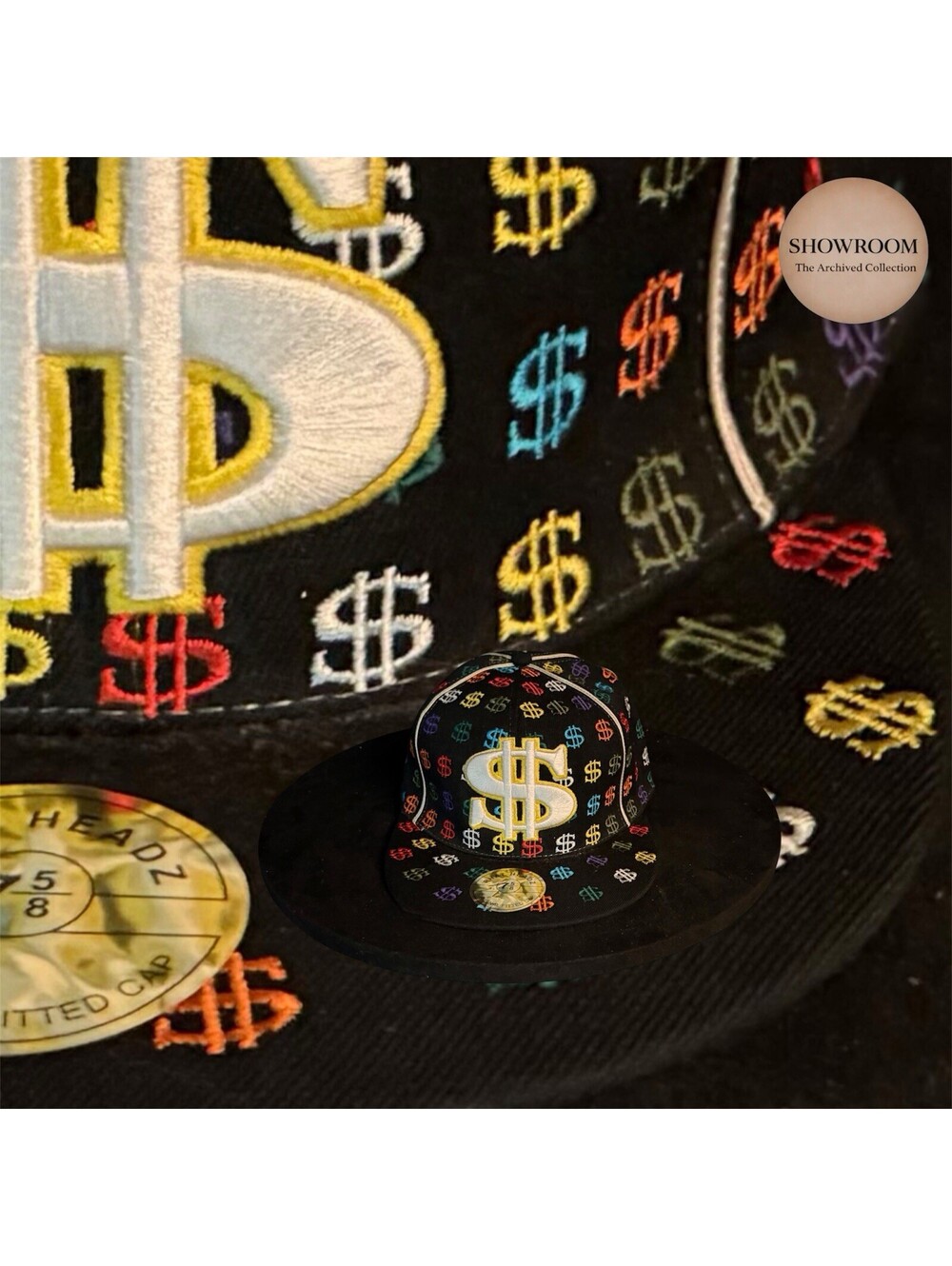 Phat Headz $ Monogram Fitted Hat 7 5/8 Black/blue/ Multicolor Optional Y2K DS